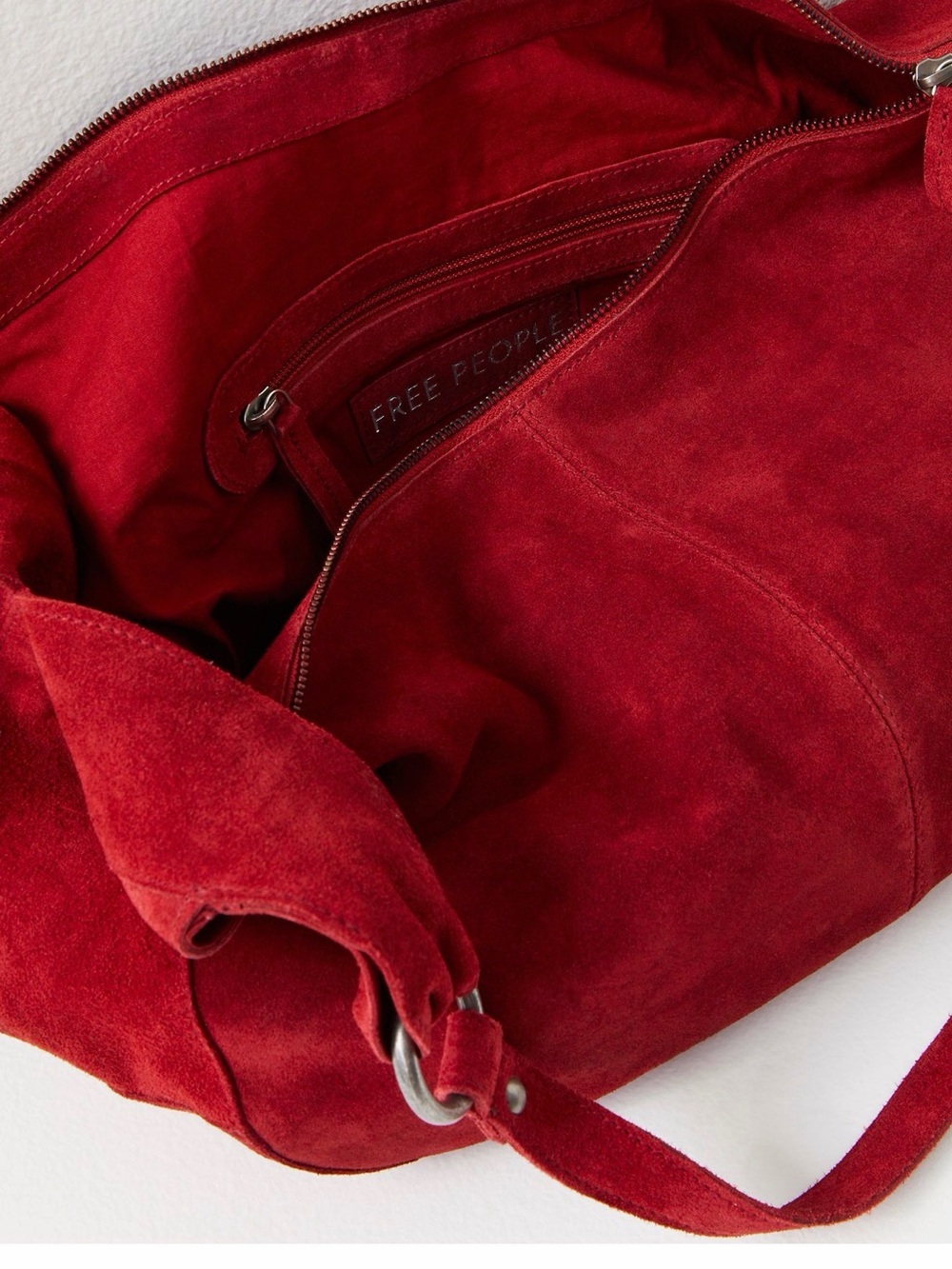 NWT new free people Roma suede tote bag slouchy garnet red hobo purse - Picture 15 of 17